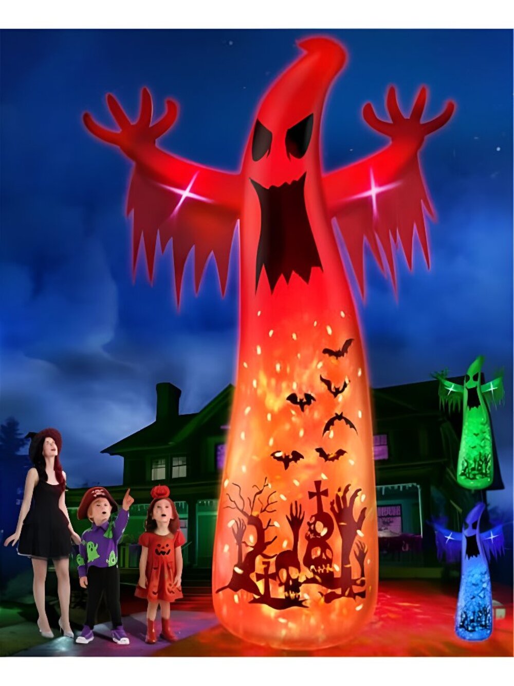 14 Ft Giant Halloween Inflatable Ghost Decorations Outdoor with Flame Light